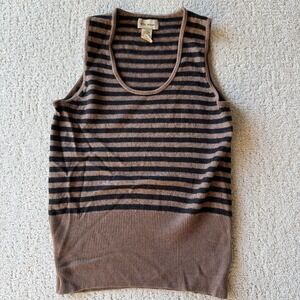 Ella Moss Sz S Silk Cashmere Striped Knit Tank Top Sweater Vest Brown Black $168